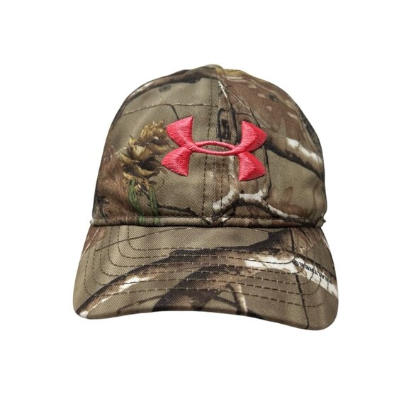 Under Armour Women's Snapback Hat Cap Camo Hunting Realtree APX Timber Pink Logo - Picture 1 of 9